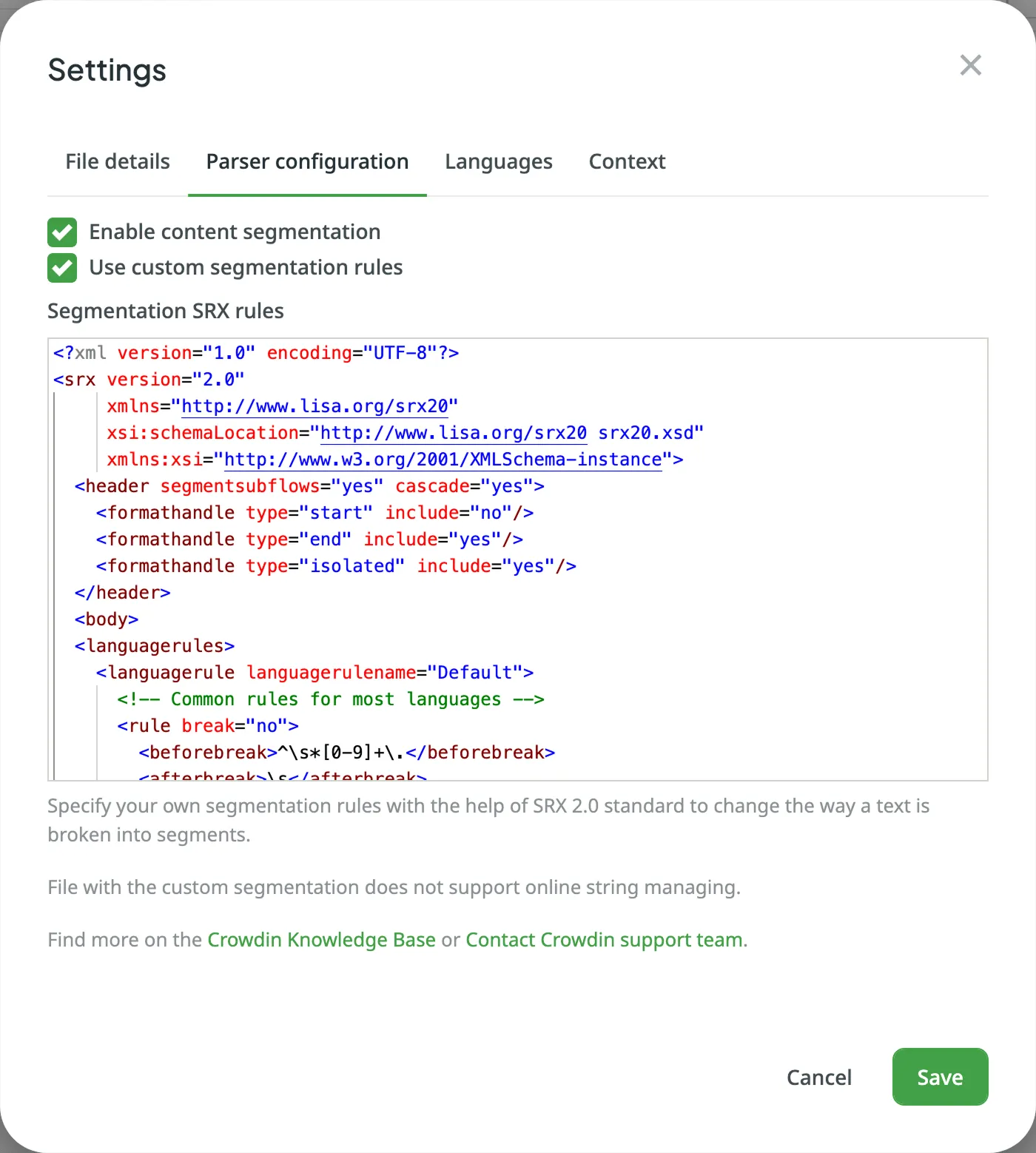File Segmentation Rules